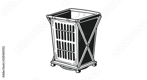 Fotografie Black and White Illustration of Laundry Basket.
