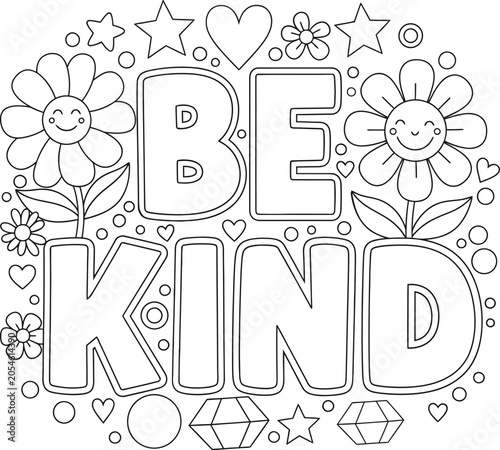 Fotografie Be kind silhouette inspirational quote with flowers and hearts
