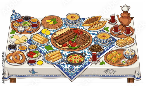 Quadro em tela Turkish National Traditional Cuisine Illustration