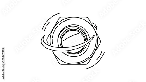 Stylized hexagonal nut with curved lines representing motion or energy