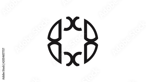 Obraz na płótnie Circular abstract graphic design with symmetrical, flowing lines in black