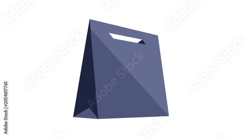 A simple, modern, dark blue shopping bag with a cutout handle, isolated on white