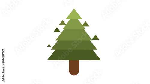 Stylized green tree with geometric shapes on a white background