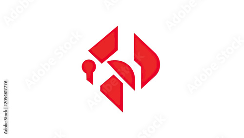Abstract red geometric shapes form a stylized keyhole and lock symbol on white