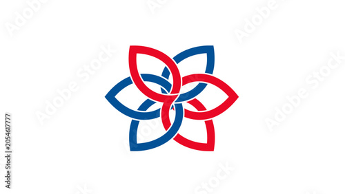 Abstract floral symbol with intertwined red and blue loops