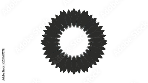 A stylized, dark petal-like object arranged in a circular pattern on a white background