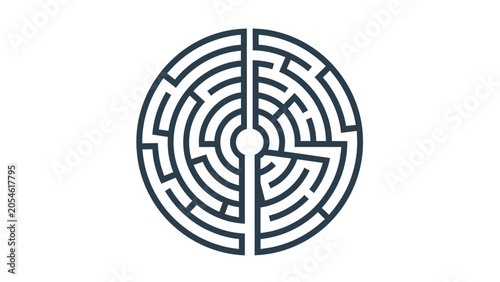 Dark blue circular maze pattern on white background
