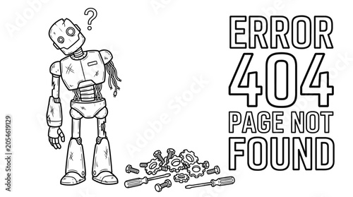 Schilderij op canvas Robot broken down with question mark illustration on error 404 page