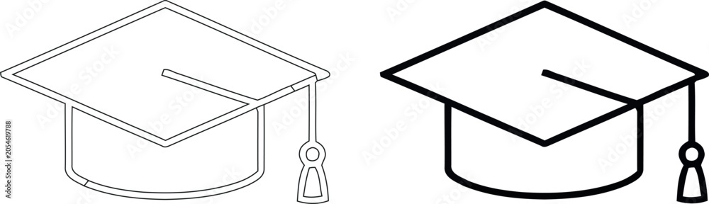 Obraz premium Graduation cap line art set outline and solid versions for education design