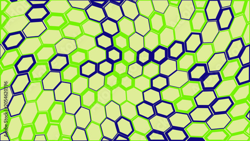 Abstract geometric pattern with green hexagonal shapes on a light lime background