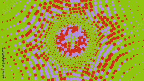 Abstract background with a radial pattern of orange and purple dots on a lime green surface