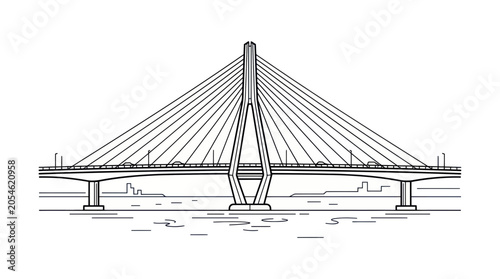 Modern cable-stayed bridge spanning across a wide river