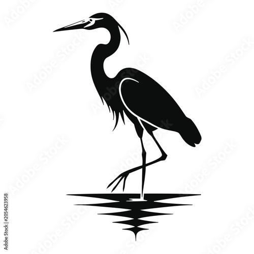 Heron standing in shallow water silhouette icon, vector animal icon, vector, vector art