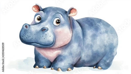 Cute Watercolor Baby Hippopotamus with Lovely Hippo Characters Isolated for Kids Clipart Design
