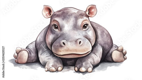 Cute Watercolor Baby Hippopotamus with Lovely Hippo Characters Isolated for Kids Clipart Design