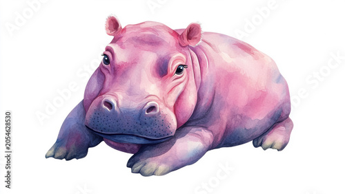 Cute Watercolor Baby Hippopotamus with Lovely Hippo Characters Isolated for Kids Clipart Design