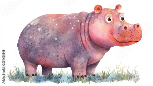 Cute Watercolor Baby Hippopotamus with Lovely Hippo Characters Isolated for Kids Clipart Design