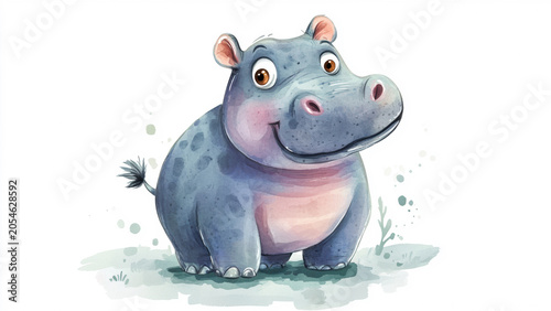 Cute Watercolor Baby Hippopotamus with Lovely Hippo Characters Isolated for Kids Clipart Design