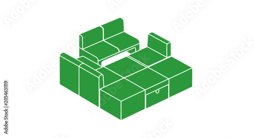 Green Sofa 3D Model Illustration Design.