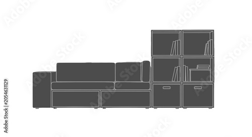 Modern Minimalist Sofa and Storage Unit.