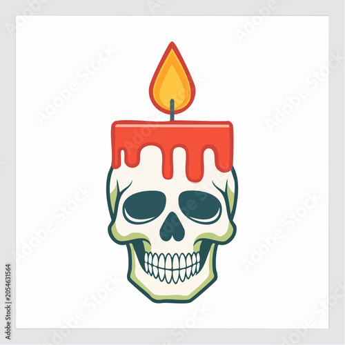 Skull candle with dripping wax and flame