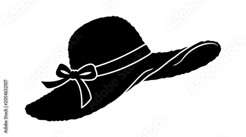 Tableau sur toile Black hat, wide brim hat, bow hat, fashion icon, women's hat isolated on White B