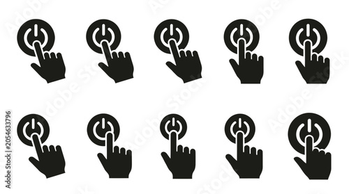 Tableau sur toile Icons of hands pressing circular power and standby buttons.