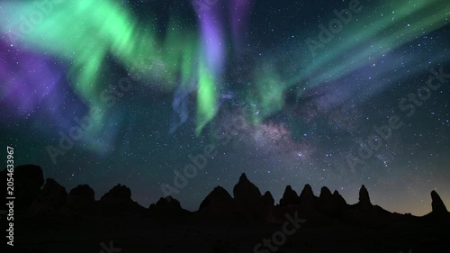 Solar Storm Night Enchantment Aurora and Milky Way Time Lapse Trona Pinnacles California USA