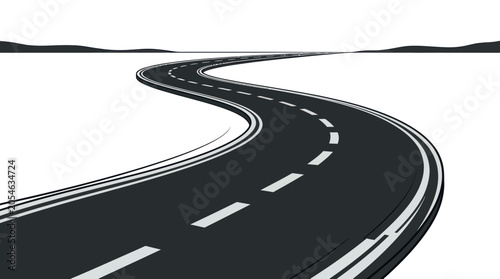 Bild auf Leinwand Winding asphalt road through a minimalist landscape towards the horizon
