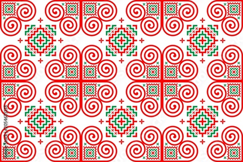 Seamless Pattern Collection of Geometric Aztec and Tribal Motifs in Red and Teal