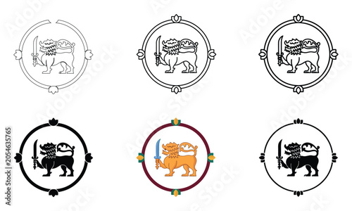 Sri Lankan lion emblem in different artistic styles