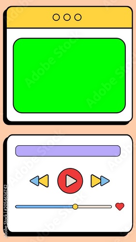 Retro Media Player and Video Window Animation with Chroma Key Green Screen Overlay