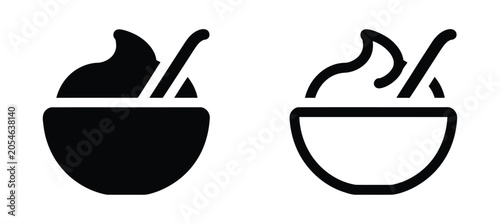 Canvastavla Creamy dessert bowl icon set, monochrome vector collection featuring sweet puddi