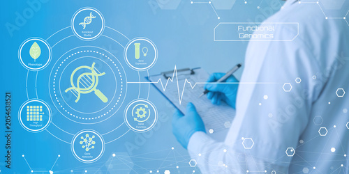 Cuadro en lienzo Scientist analyzing genetic data with futuristic functional genomics technology