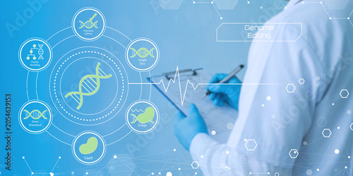 Bild auf Leinwand Scientist working with advanced genetic engineering and CRISPR technology in mod