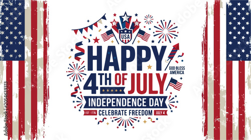 Happy 4th of july independence day banner with american flags