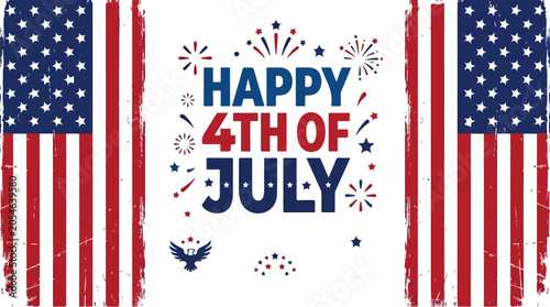Happy 4th of july celebration banner with american flags and stars
