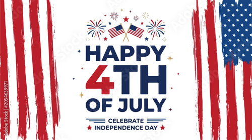 Fourth of july independence day banner with flag and fireworks