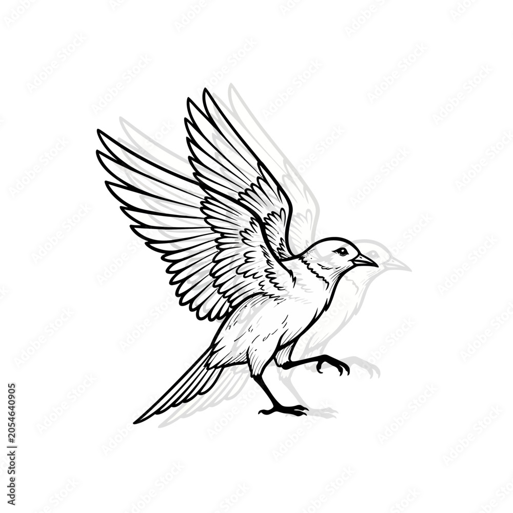 Fototapeta premium Detailed Line Art Drawing of a Bird in Flight.