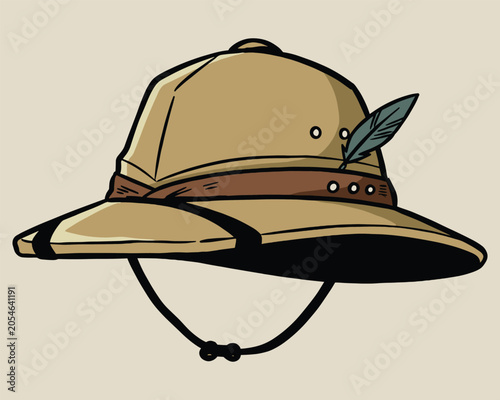 Fotografie Vintage Safari Pith Helmet with Wide Brim and Feather Illustration
