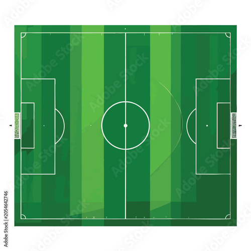 Top view of a professional green grass soccer field layout.