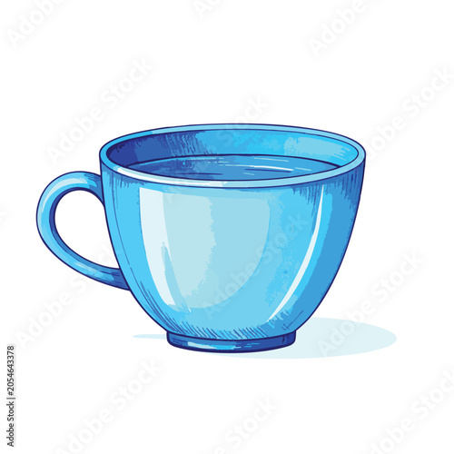 A simple blue ceramic tea cup illustration.