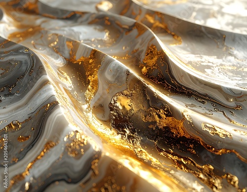 A luxurious abstract design featuring undulating golden and gray patterns