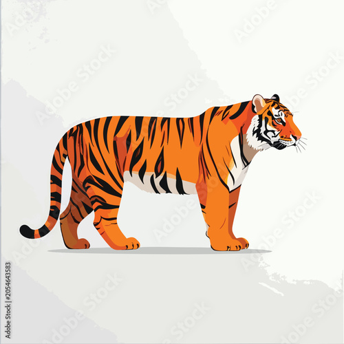 Full body illustration of a majestic standing tiger in profile view.