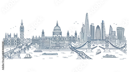 Foto Panoramic london skyline with famous landmarks and thames river