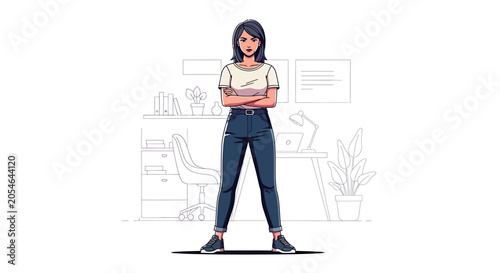 Young woman standing with arms crossed.