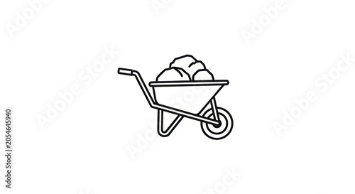 Wheelbarrow with construction materials inside.