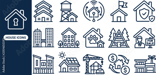 Bild auf Leinwand Urban Building and Modern Neighborhood outline icon set