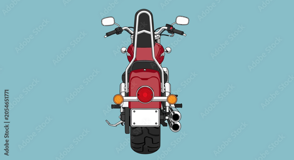 Fototapeta premium Red Cruiser Motorcycle Rear View Flat Illustration