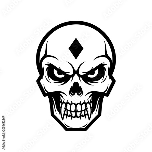 Quadro su tela Angry skull mascot with diamond forehead tattoo.